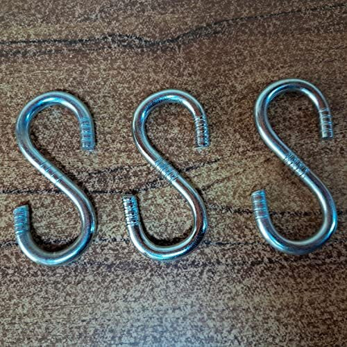 Q1 Beads 3 Pack 4.5" Inch Metal Heavy Duty 9 Mm S Hooks For Hanging Swing, Fan, Hanging In Workshop, 200 Kgs Load Cap (4.5 Inch, Chrome)