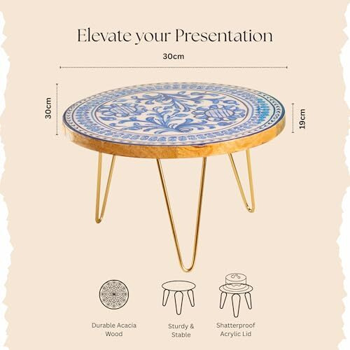 Ritualistic Holland Wooden Cake Stand With Metal Legs | Elegant Cake Display For Decoration & Cutting | Round Dessert Tray For Cakes, Events, Birthdays & Home Dcor