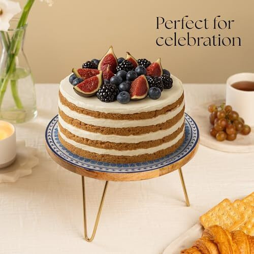 Ritualistic Holland Wooden Cake Stand With Metal Legs | Elegant Cake Display For Decoration & Cutting | Round Dessert Tray For Cakes, Events, Birthdays & Home Dcor