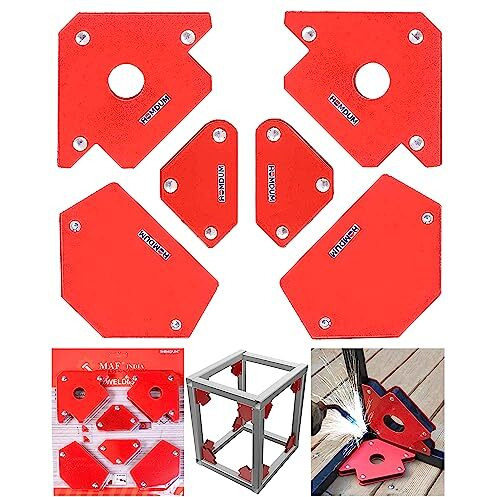 Homdum 6Pc Multi Angle Magnetic Welding Holder Clamps Set 2X3 Inch Arrow, 2X Triangle, 2X Mini,Welding Tools Strong Magnet Pull For Accurate Alignment Fabrication Yellow/Red