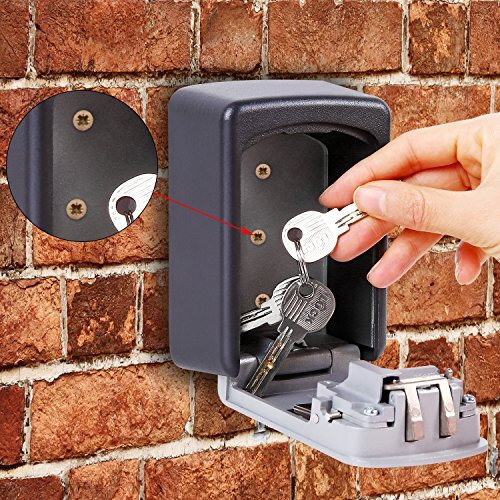 Ohuhu Key Lock Box Storage, Wall Mount 4-Digit Combination Key Safe Lock Box For Outside House Car Keys, Resettable Code Weatherproof Indoor Outdoor With Mounting Kit Ideal For Home