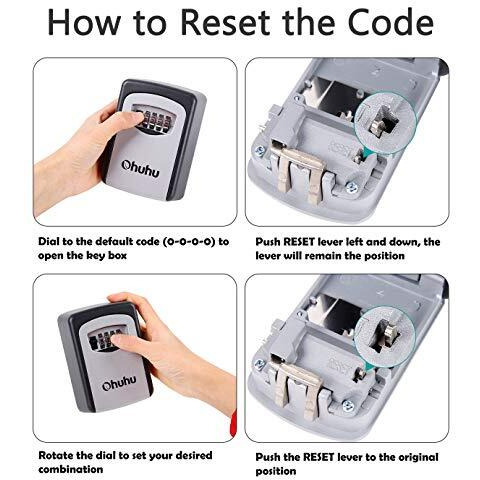Ohuhu Key Lock Box Storage, Wall Mount 4-Digit Combination Key Safe Lock Box For Outside House Car Keys, Resettable Code Weatherproof Indoor Outdoor With Mounting Kit Ideal For Home