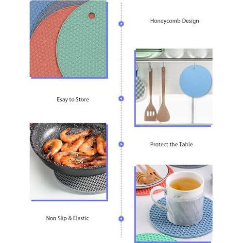 Spellwish 4 Pcs Silicone Trivet Mats, Food Grade Silicone, Bpa Free, Versatile Silicone Hot Pads For Kitchen, Suitable For Fondue Mats, Can Openers And Spoon Rests