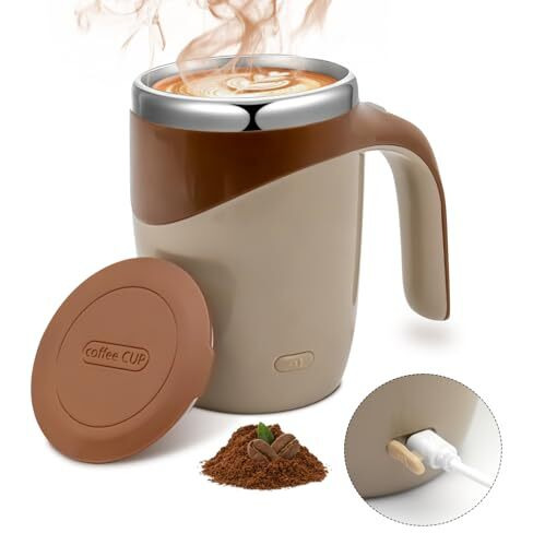 Ftutom Self Stirring Coffee Mug, Rechargeable Automatic Stirring Mixing Mug, Electric Funny Self Mixing Cup, Stainless Steel Travel Coffee Cup For Office, Home, Kitchen (Brown)