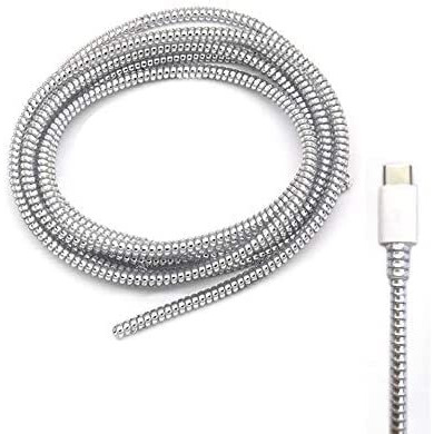 Zedgear Spiral Cable Protector 1.5 Meter Charging Cable Protection Data Cable Protective Sleeve Cord Saver Cable Protective Cover For Earphone Data Wire Cable Durable Pvc - Silver (Set Of 1)