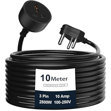 Hoteon Extension Board With 10 Meters Heavy Duty Long Wire Cord, Single Outlet Socket 2500W 10A Expandable Electric Extension, 3 Pins Extension Cord For Indoor Outdoor Use (10M/ Black)-1Pcs