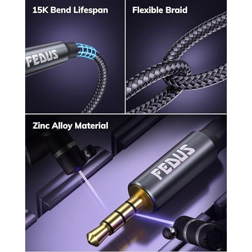 Fedus 3.5 Mm To 3.5 Mm Male To Male Aux To Aux Audio Cable Cord With Microphone Nylon Braided Trrs 4 Pole Stereo Audio Cord Aux Cable For Car, Aux Cable For Speakers, Earphone Headphone, Phone 1 Meter