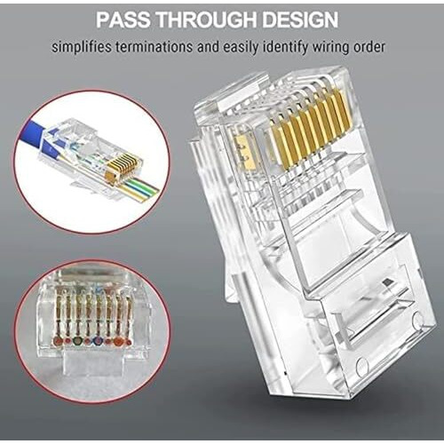 Fedus Rj45 Cat6 Pass-Through Connector Rj45 Ends, Cat5, Cat5E, Cat6 8P8C Rj45 Connector, Ethernet Cable Crimp Connectors Utp Network Plug Solid Wire And Standard Cable, Lan Crimp (Pack Of 40)