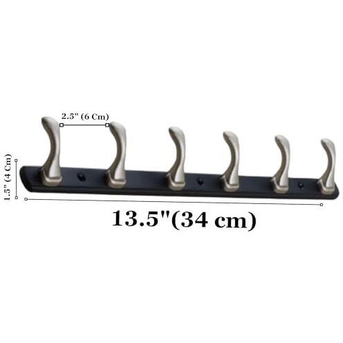 Ferio Zinc 6 Pin Hook Cloth Hanger Door Wall Hooks Rail For Hanging Clothes, Bathroom Cloth Hooks Hanger Door Wall Bedroom Bathroom Robe Hook (Pack Of 1, Silver And Black)