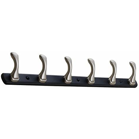 Ferio Zinc 6 Pin Hook Cloth Hanger Door Wall Hooks Rail For Hanging Clothes, Bathroom Cloth Hooks Hanger Door Wall Bedroom Bathroom Robe Hook (Pack Of 1, Silver And Black)