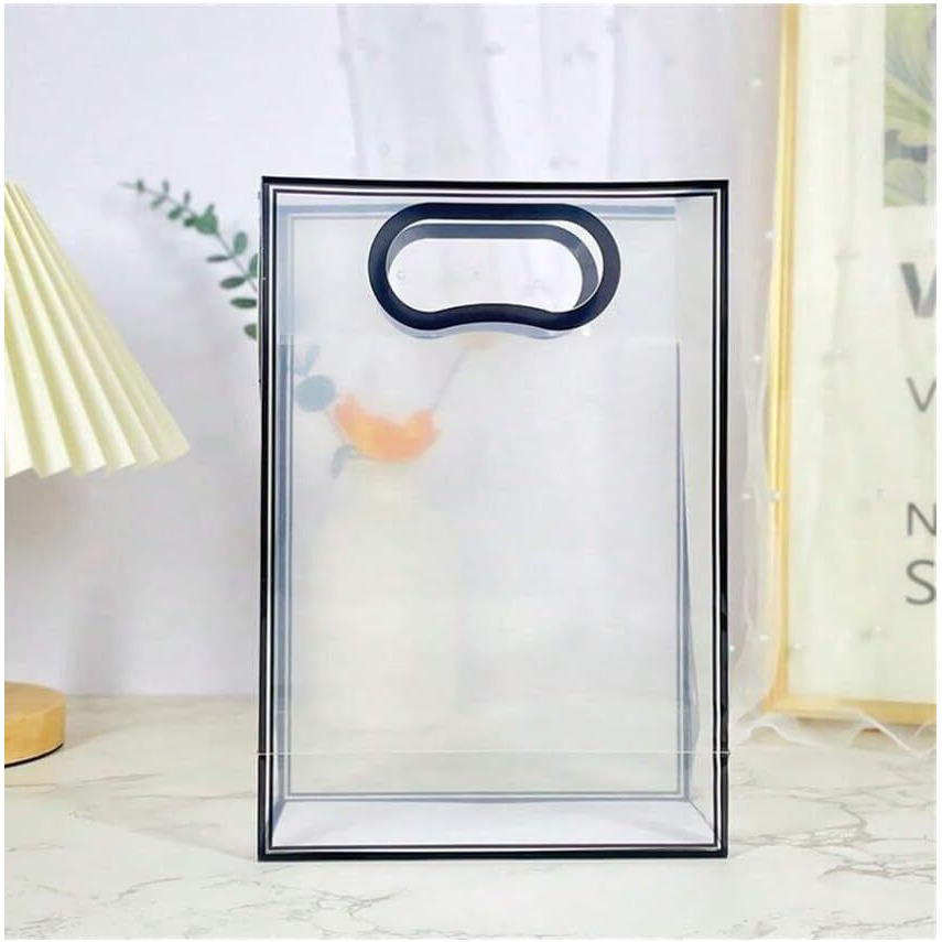 Satyam Kraft 6 Pcs Transparent Multipurpose Gift Bags | Gift For Her/Him, Mothers Day Gifting,Gift Bags, Wedding Return Gifts, Anniversary, Birthday, Hamper, Shopping & Party (Small) (Black)