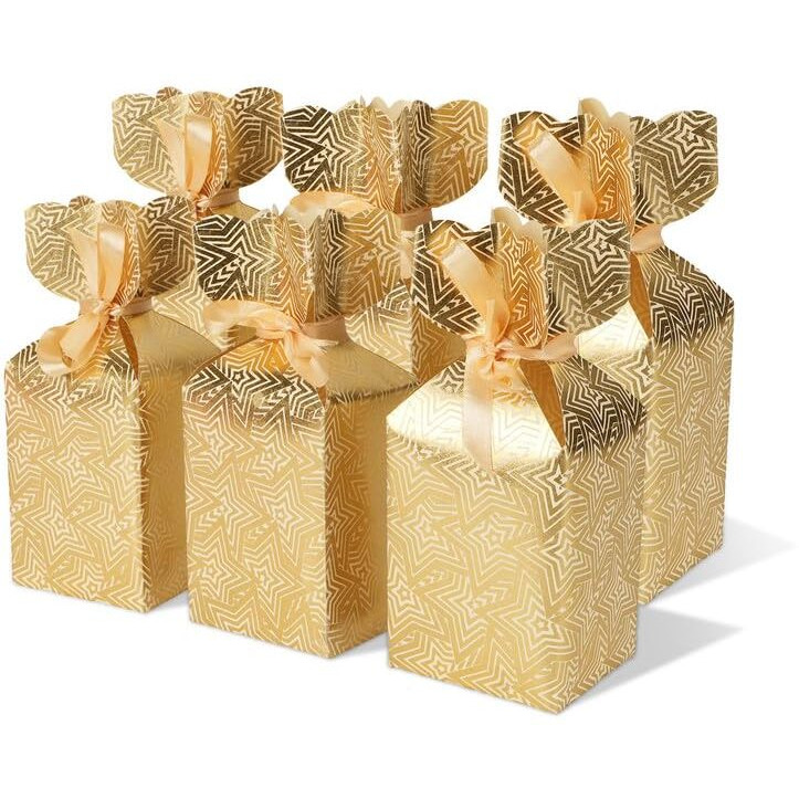 Kidsywinsy Gift Packing Box - Box For Gift - Paper Favour Boxes For Baby Shower Return Gift - Multipurpose Paper Box For Wedding Party - Personalized Gifts With Golden Strips-Gold-Pack Of 12