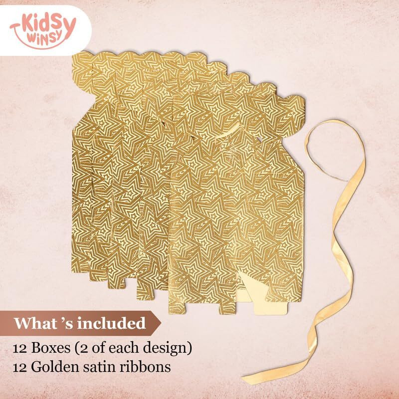 Kidsywinsy Gift Packing Box - Box For Gift - Paper Favour Boxes For Baby Shower Return Gift - Multipurpose Paper Box For Wedding Party - Personalized Gifts With Golden Strips-Gold-Pack Of 12