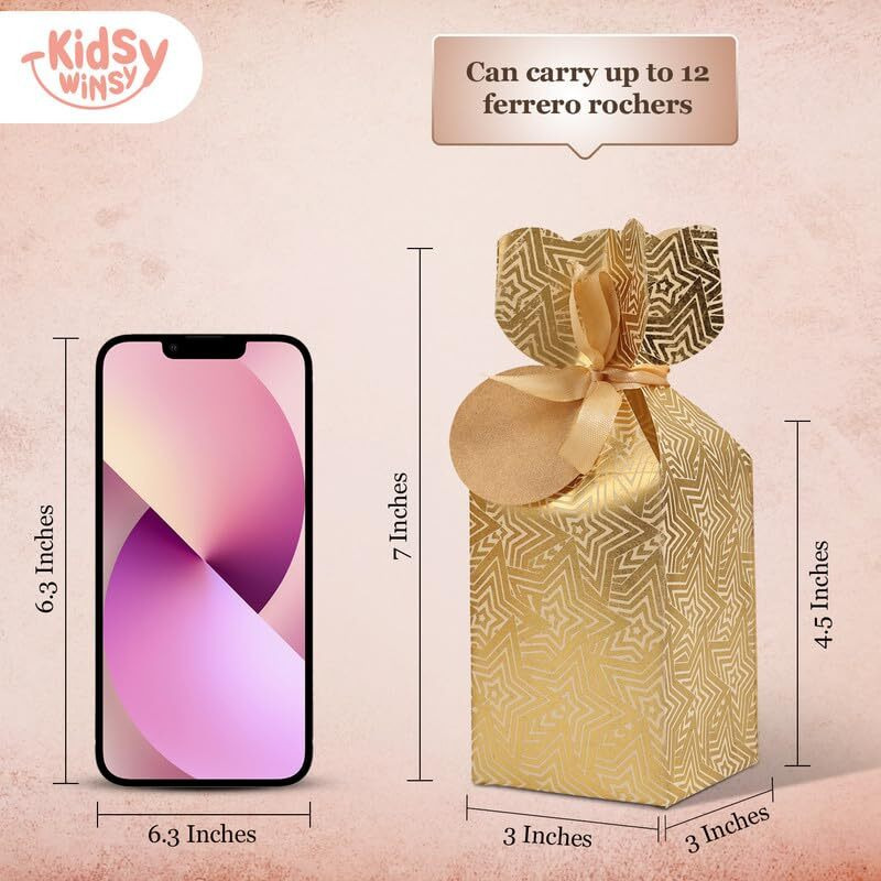 Kidsywinsy Gift Packing Box - Box For Gift - Paper Favour Boxes For Baby Shower Return Gift - Multipurpose Paper Box For Wedding Party - Personalized Gifts With Golden Strips-Gold-Pack Of 12