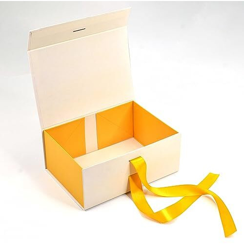 Rbs - Foldable Empty Gift Box (23 X 16 X 10 Cm) Hold Up To 3Kg With Matching Satin Ribbon (1 Pack) Multipurpose Hamper Box For All Occasions Reuse Gift Box For Packaging Print (Yellow Flower)