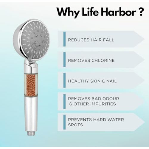 Life Harbor 15-Stage Hand Shower Filter & Softener For Bathroom | Filter For Hard Water And Chlorine | Hand Shower With Water Filter Removes Hardness & Impurities | Gives Healthy Skin, Hair & Nails