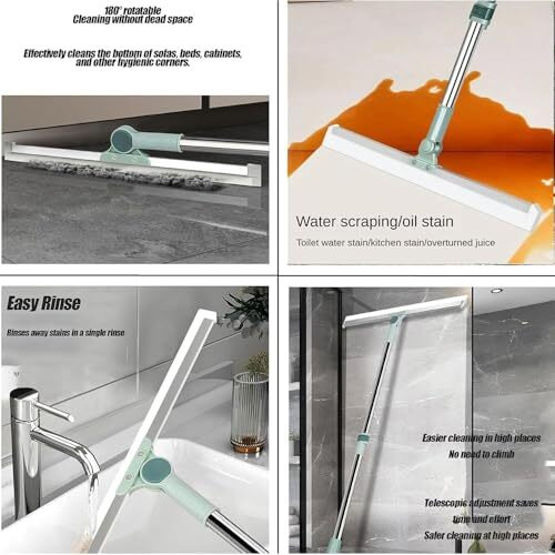 Bare Elixir Silicone Rubber Blade Floor Wiper, Squeegee Broom With Long Telescopic Handle | 180 Rotating, Heavy-Duty Cleaning Broom For Tile, Glass, And Marble Floor - 52Cm Blade-Multi