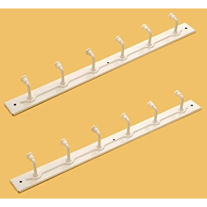 Istar Iron 6 Pin Cloth Hanger Wall Mounted Door Mounted Bathroom Cloth Wall Hook, Door Hooks Rail For Hanging Keys, Ivory