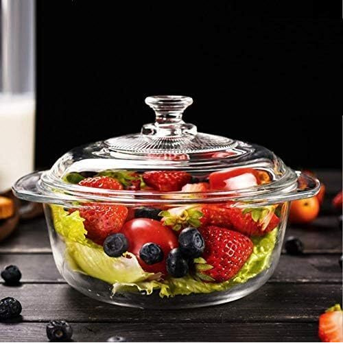 Diablos Borosilicate Glass Serving Bowl Set With Glass Lid 1 Liter Microwave Oven Safe | Heat And Cold Proof Rice Bowl For Cooking, Serving, Storing, And Reheating | 100% Tempered Glass ((Pack Of 1))
