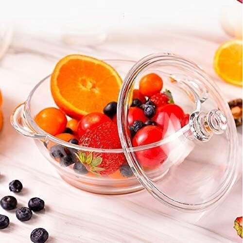 Diablos Borosilicate Glass Serving Bowl Set With Glass Lid 1 Liter Microwave Oven Safe | Heat And Cold Proof Rice Bowl For Cooking, Serving, Storing, And Reheating | 100% Tempered Glass ((Pack Of 1))