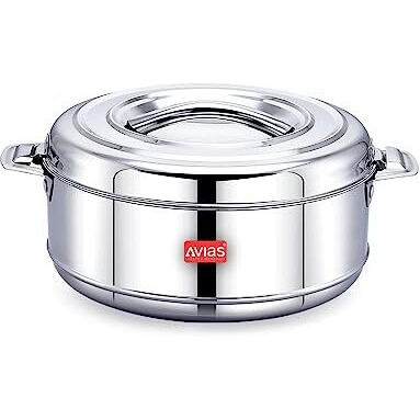 Avias Astra Double Wall Insulated Stainless Steel Casserole, 2500Ml Hot Box For Kitchen, Hot Case With Steel Lid, Silver Hot Pot For Roti-Rice-Gravy, Chapathi Box, Twisted Lock, 2.5L