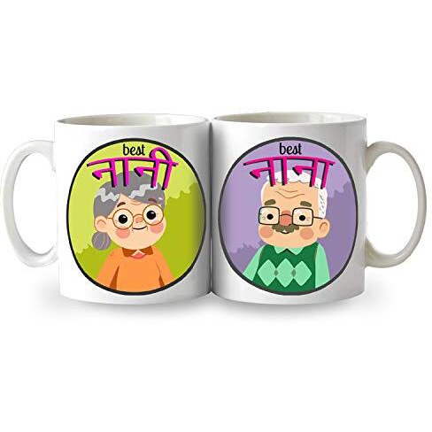 Exciting Lives - Nana Nani Grandparents Ceramic Mugs - Gift For Anniversary, Birthday, Mother's Day, Festivals For Grandparents - Set Of 2-330 Ml, Multicolor