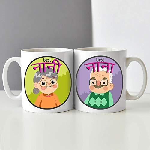 Exciting Lives - Nana Nani Grandparents Ceramic Mugs - Gift For Anniversary, Birthday, Mother's Day, Festivals For Grandparents - Set Of 2-330 Ml, Multicolor