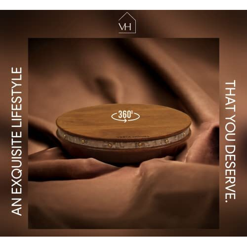 Vesta Homes Round Wooden 360 Degree Rotating Cake Stand, Pizza Stand, Dessert Platter, Stand For Dining Table | Diameter - 9.5 Inch, Height - 3 Inch | Handcrafted In India