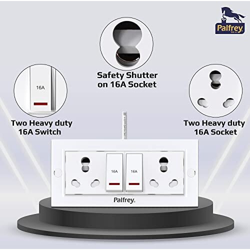 Palfrey Electric Extension Board - 16A + 16A With Two Switch (Led Indicator) And Heavy Duty 2 Meter Wire (2 Meter) (2200W) White