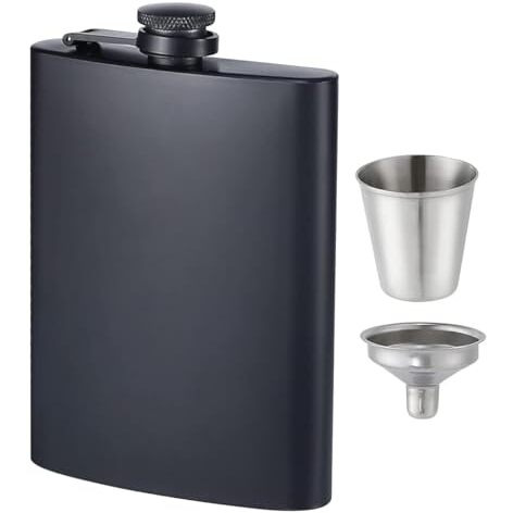 Store2508 Stainless Steel Hip Flask With Funnel & Shot Glass Matte Finish, 8 Oz (236Ml) (Black 1 Set)