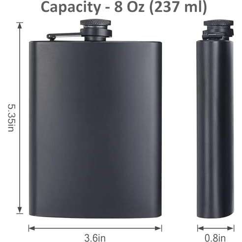 Store2508 Stainless Steel Hip Flask With Funnel & Shot Glass Matte Finish, 8 Oz (236Ml) (Black 1 Set)