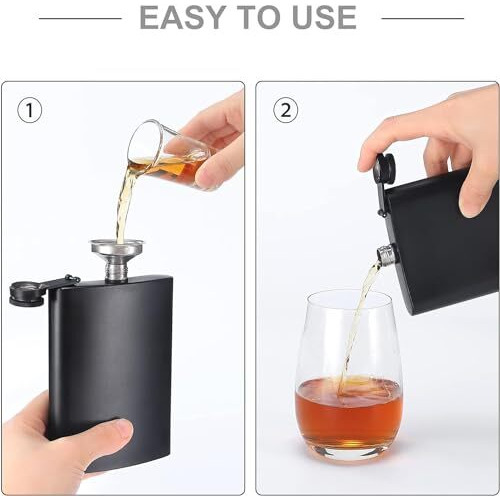 Store2508 Stainless Steel Hip Flask With Funnel & Shot Glass Matte Finish, 8 Oz (236Ml) (Black 1 Set)