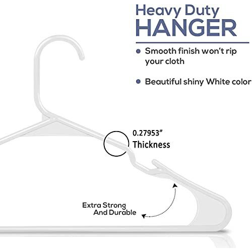 Zollyss Plastic Cloth Hangers For Clothes Hanging Wardrobe Hangers For Multipurpose Storage Saree Dress Shirt Pant Trouser Kids Clothes Hangers (20 Pcs, White)