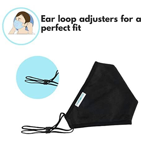 Onroad Co. Cotton Reusable And Washable 6 Layered Anti Pollution Mask (Large - Ideal For 60-90 Kg Body Weight, Blue + Black), Unisex