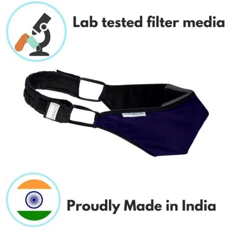 Onroad Co. Cotton Reusable And Washable 6 Layered Anti Pollution Mask (Large - Ideal For 60-90 Kg Body Weight, Blue + Black), Unisex
