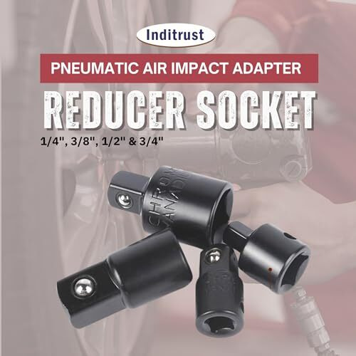 Inditrust 6Pcs Pneumatic Air Impact Adapter And Reducer Socket Set Female To Male Or Male To Female Convertor 1/4", 3/8", 1/2" & 3/4" Square Drive, Chrome Vanadium Steel