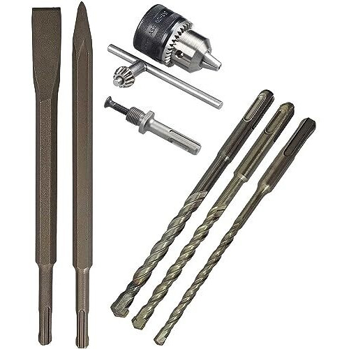 Inditrust Alloy Steel Sds-Plus Flat Chisel & Point Bit Set For Rotary Hammer Drills, 6/8/10Mm X 160Mm Masonry Twin Spiral With 1/2" 3-Jaw Key Chuck And Adapter, 1.5-13Mm Capacity