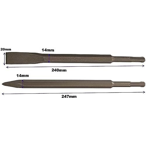 Inditrust Alloy Steel Sds-Plus Flat Chisel & Point Bit Set For Rotary Hammer Drills, 6/8/10Mm X 160Mm Masonry Twin Spiral With 1/2" 3-Jaw Key Chuck And Adapter, 1.5-13Mm Capacity