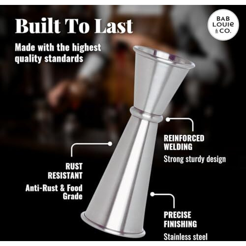 Bab Louie & Co. Double Sided Peg Measures 30/60Ml | Stainless Steel Jigger Peg Measure | Bar Accessories | Double Sided Jigger Set | Cocktail Measure | Shot Glass Peg Measure