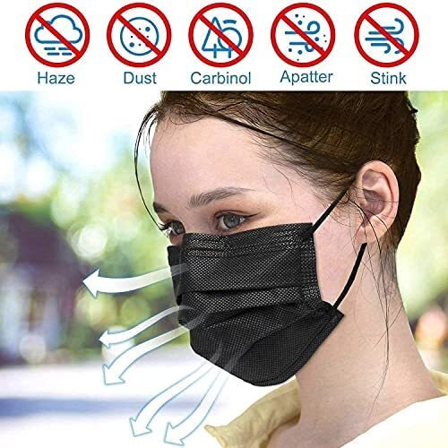 Wisezag Black Surgical Mask Pack Of 110 Pieces Disposable Masks 3 Ply Layer & Nose Clip Ultrasonic Use, Throw Masks Pack Of 100 Pcs Pin 3Ply Unisex, Nonwoven Fabric