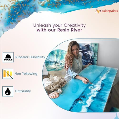 Asian Paints Woodtech Resin River Kit (300G) | Pack Of Resin & Hardener | Self-Levelling Epoxy | Ultra Clear | Safe To Use | Deep Molds | Perfect For Diy And Professional Art