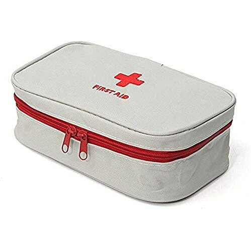Inditradition Fabric Emergency First Aid Kit Pouch (Empty) | Multi-Layer Travel Medicine Pouch, 23X13 Cm (Grey)