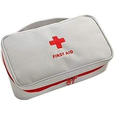 Inditradition Fabric Emergency First Aid Kit Pouch (Empty) | Multi-Layer Travel Medicine Pouch, 23X13 Cm (Grey)