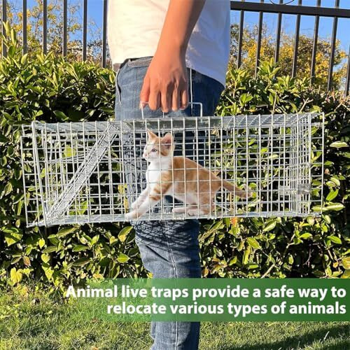 Proberos Live Animal Cage Trap, One-Door Animal Trap Forrabbits, Stray Cat, Squirrel, Raccoon, Mole, Release Cage With Handle For Urban Wildlife Rescue 24&quotX7&quotX8", Silver
