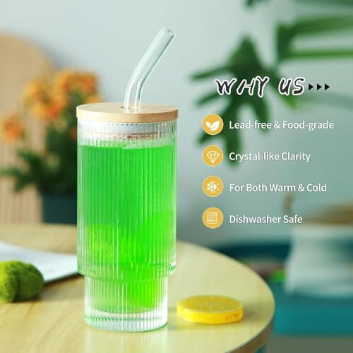 Syanka Stackable Glass Sipper With Wooden Lid And Straw Pack Of 2, 300 Ml - Coffee Mug With Lid, Use As A Travel Mug, Mason Jar, Can Sipper, Juice Cup. Ideal For Coffee, Green Tea, Iced Tea