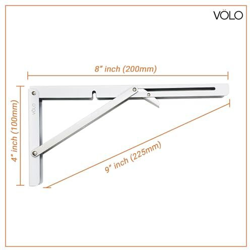 Volo Premium Heavy Duty 8" Foldable Mild Steel Racks, Shelf Bracket, L Bracket, Wall Brackets, Wall Angle Bracket, Folding Table Bracket With Fittings For Fold Down Steel Table. (ColorWhite)