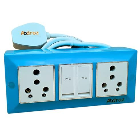 Abdroz Electric Extension Board With Cable- 16A/20A + 16A/20A With Two Switch And Heavy Duty Copper Cable Wire (Sky Blue), 240 Volts (2 Meter)