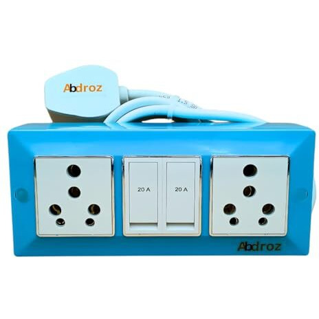 Abdroz Electric Extension Board With Cable- 16A/20A + 16A/20A With Two Switch And Heavy Duty Copper Cable Wire (Sky Blue), 240 Volts (2 Meter)