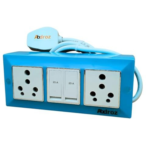 Abdroz Electric Extension Board With Cable- 16A/20A + 16A/20A With Two Switch And Heavy Duty Copper Cable Wire (Sky Blue), 240 Volts (2 Meter)