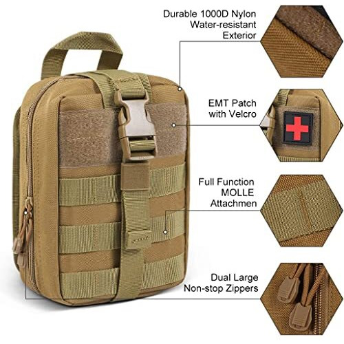 Proberos Medical Molle Pouch Tactical-1000D Nylon First Aid Pouch,Big Capacity Emt Utility,Heavy Duty Military Grade Rip-Away Ifak For Home And Outdoor Activities(Metallic Yellow